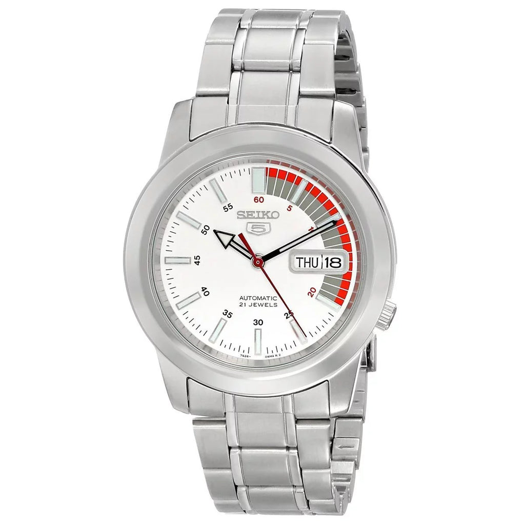 Seiko Men's Automatic Stainless Steel White Dial Day Date 30M Watch SNKK25