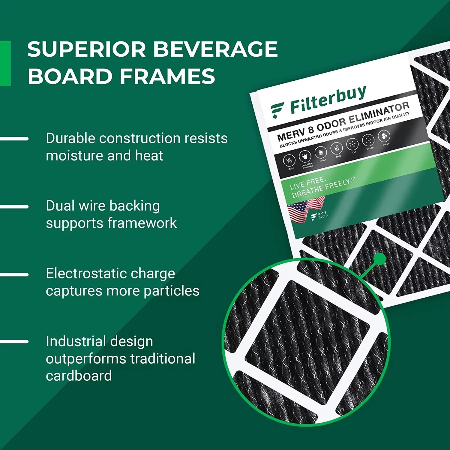 Filterbuy 16x24x1 MERV 8 Odor Eliminator Pleated HVAC AC Furnace Air Filters with Activated Carbon (1-Pack)