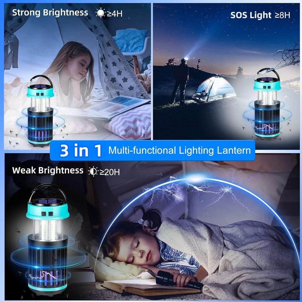 GÂ·PEH 3 in 1 Bug Zapper, Rechargeable Bug Zapper Outdoor Indoor Fly Trap Waterproof, Mosquito Zapper with Emergency Light for Home, Solar Bug Zapper Outdoor for Home, Backyard, Camping - Exclusive Design