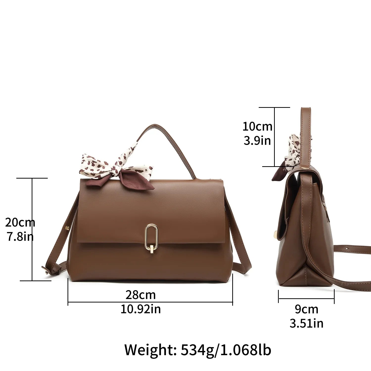 Brown crossbody bags women handbags ladies hand bags square bag Women's Silk Scarf Handle PU Leather Flap Shoulder Bag