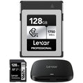 Lexar LCXEXSL128G-RNENG CFexpress Type B SILVER Series 128GB Memory Card Bundle with Professional 1667x 128GB SDXC Memory Card and LRW 520 CFexpress Type B/SD USB 3.2 Gen 2 Card Reader