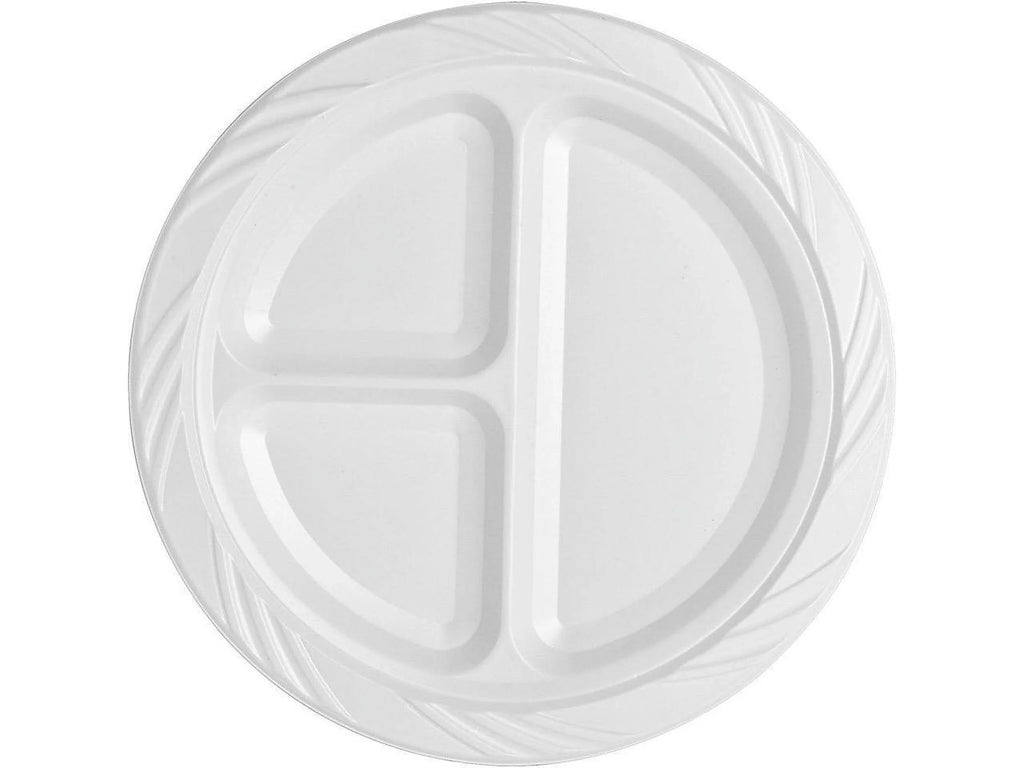 Genuine Joe 3-section Round Plastic Plates, 9", 125 Pack, GJO10425 - Exclusive Design