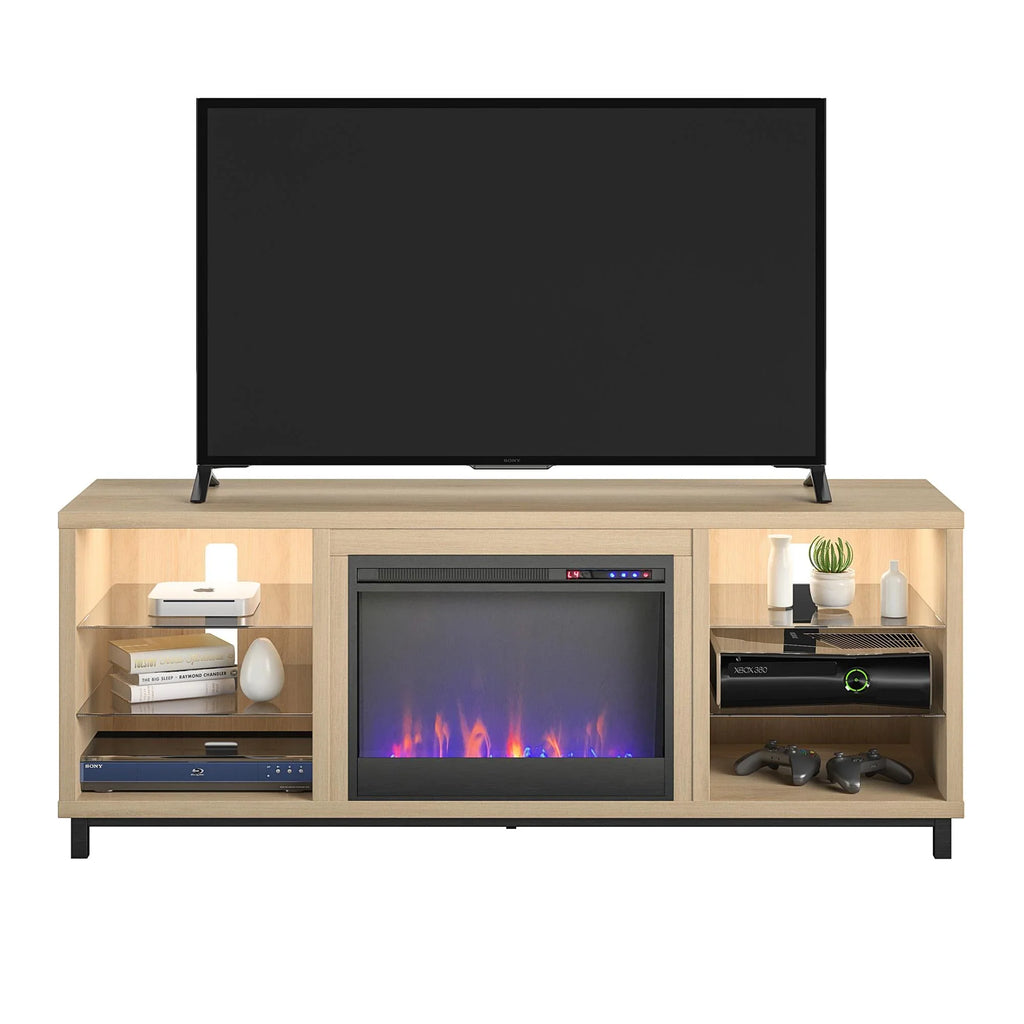 Ameriwood Home Lumina Deluxe Fireplace TV Stand for TVs up to 70" in Blonde Oak - Exclusive Design