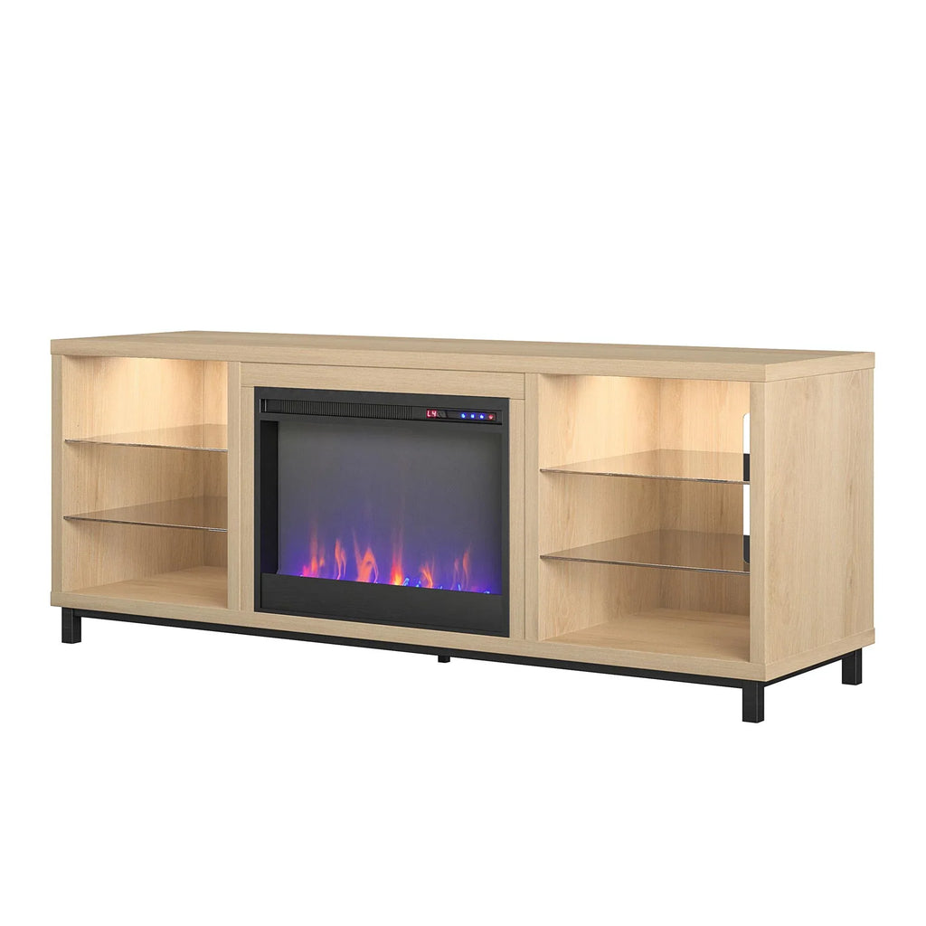 Ameriwood Home Lumina Deluxe Fireplace TV Stand for TVs up to 70" in Blonde Oak - Exclusive Design