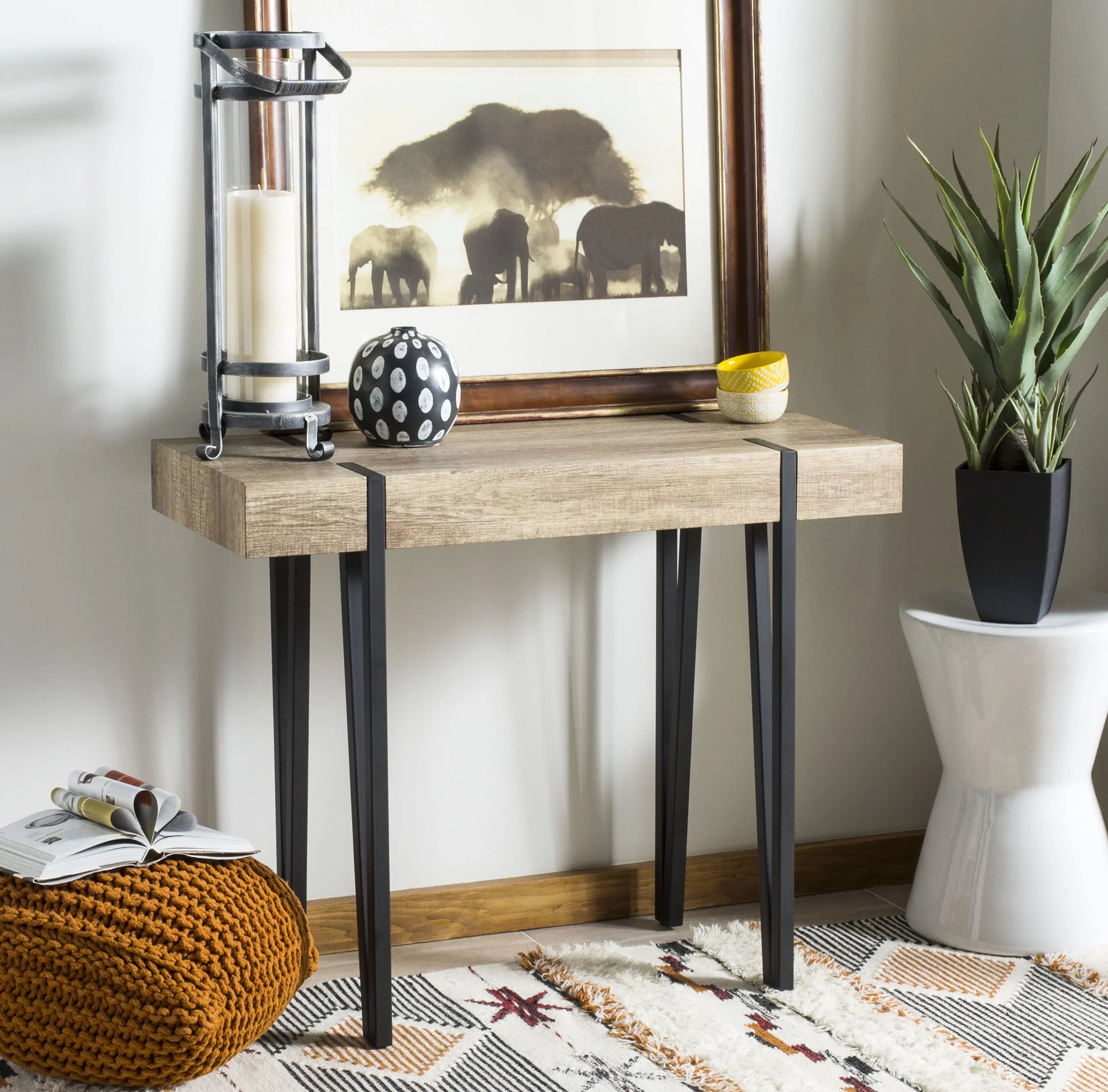 SAFAVIEH Alyssa Rectangular Mid-Century Wood Top Console Table, Brown - Exclusive Design