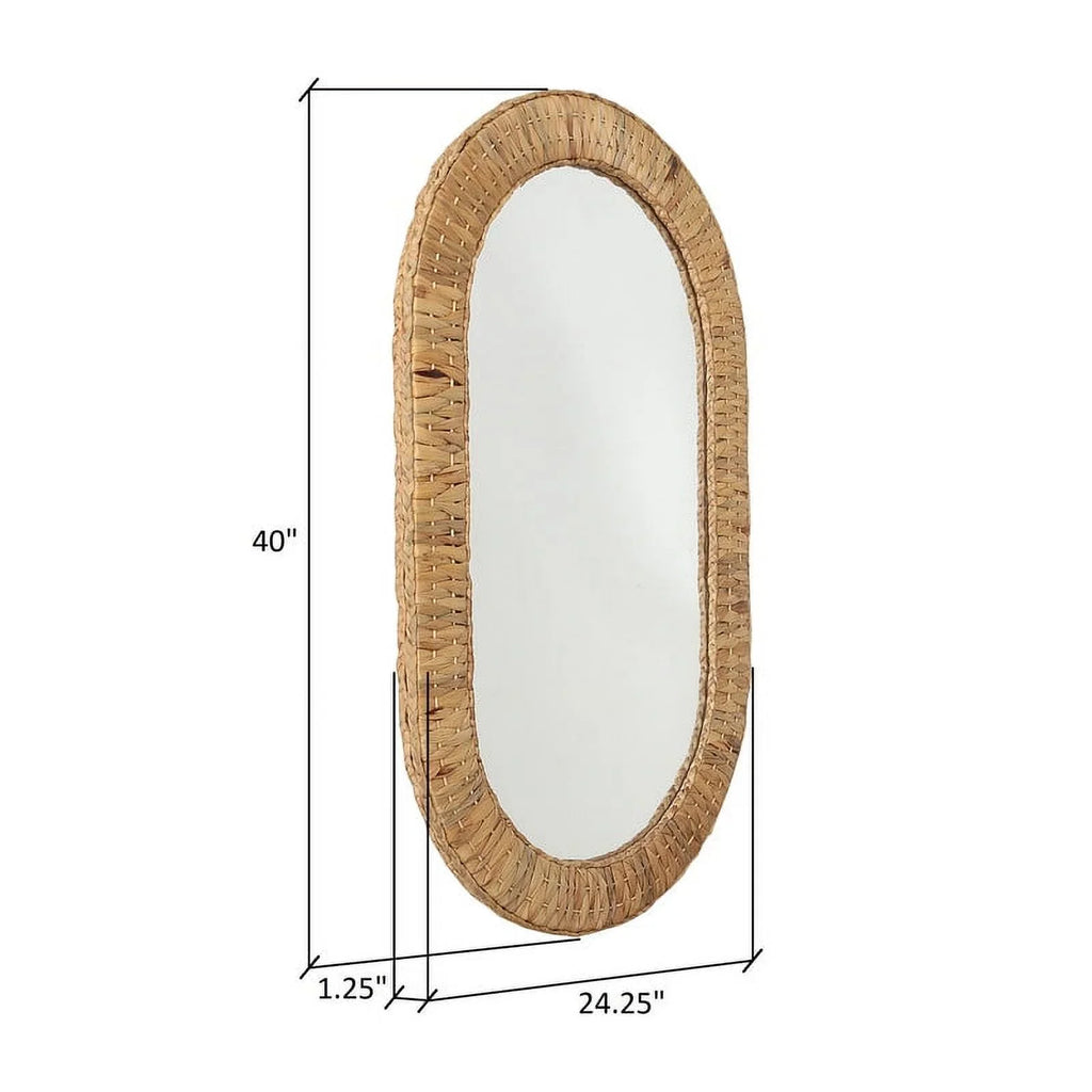 Oasis Grass Oval Rattan Woven Boho Wall Mirror - Exclusive Design