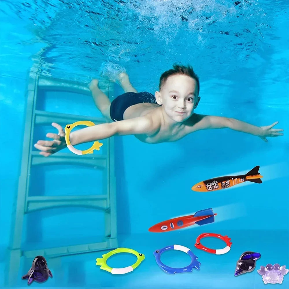 Playoza Summer Pool Diving Swimming Toys for Kids,Fun Swim Games Set, Underwater Dive Gifts with Storage Bag,20 Pack Swimming Pool Toys Swim Learning & Diving Skill Development for Boys Girls - Exclusive Design
