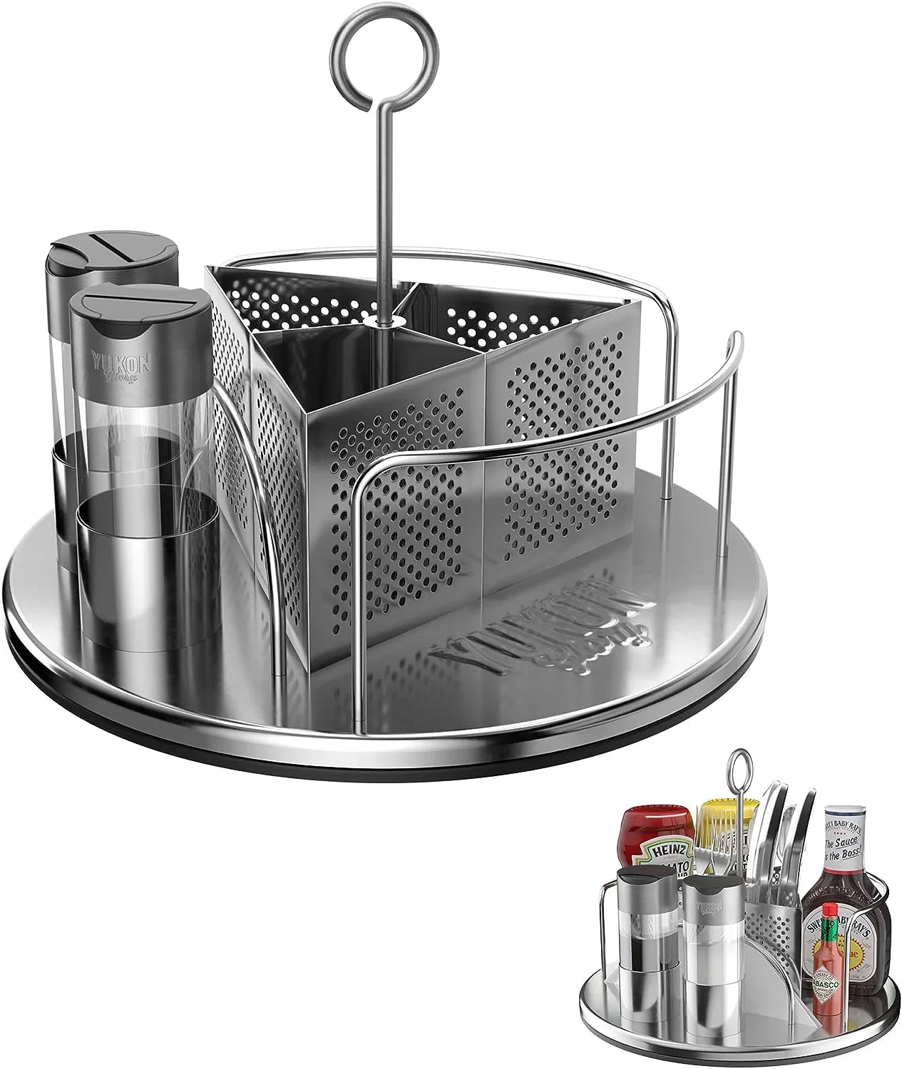 Yukon Glory Lazy Susan for Table BBQ Caddy Spice Organizer & Utensil Holder - Exclusive Design
