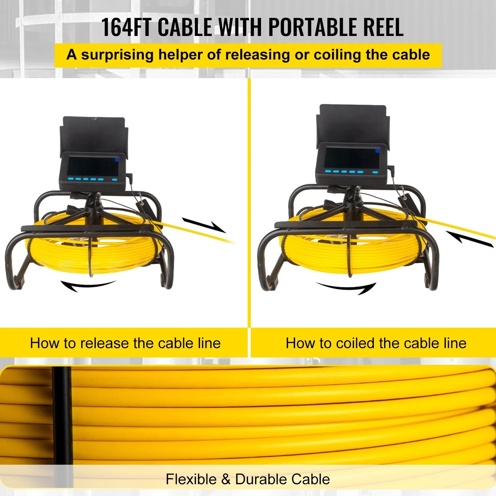 SKYSHALO Sewer Camera 164FT Cable Pipeline Inspection Camera 4.3 Inch TFT LCD Monitor Pipe Camera Screen Waterproof IP68 Duct Inspection Camera with 6PCS LEDs 8500MAH Lithium Battery, DVR Function - Exclusive Design