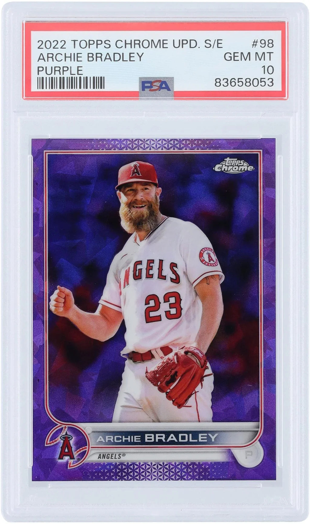 Stylish Archie Bradley Los Angeles Angels 2022 Topps Chrome Updates Purple Refractor #US98 #9/10 PSA Authenticated 10 Card