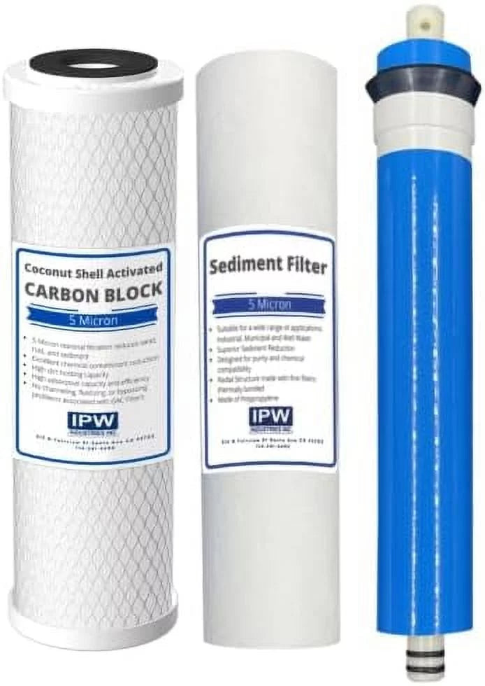 Stylish Hydro Logic RO100 Compatible Three Filter Pack - 100 GPD RO Membrane, Carbon, Sediment Filter For Hydrologic Systems By