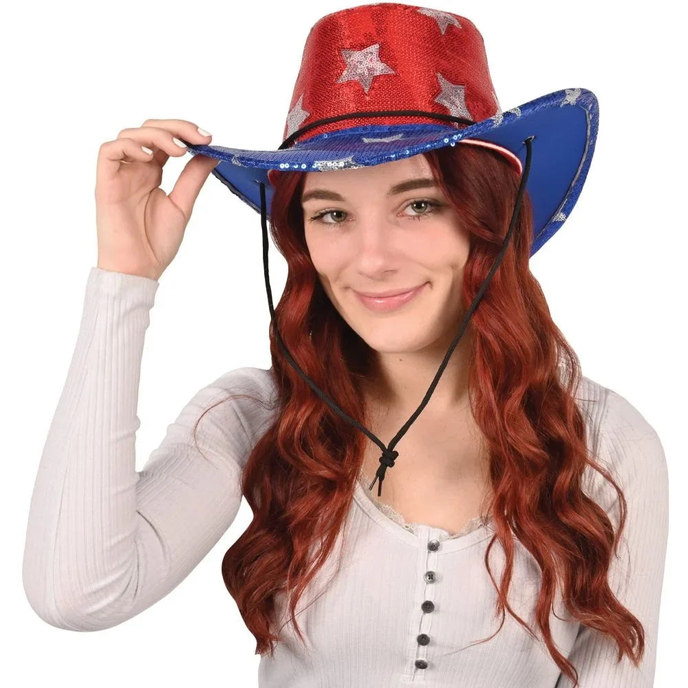 Stylish Sequined Patriotic Cowboy Hat