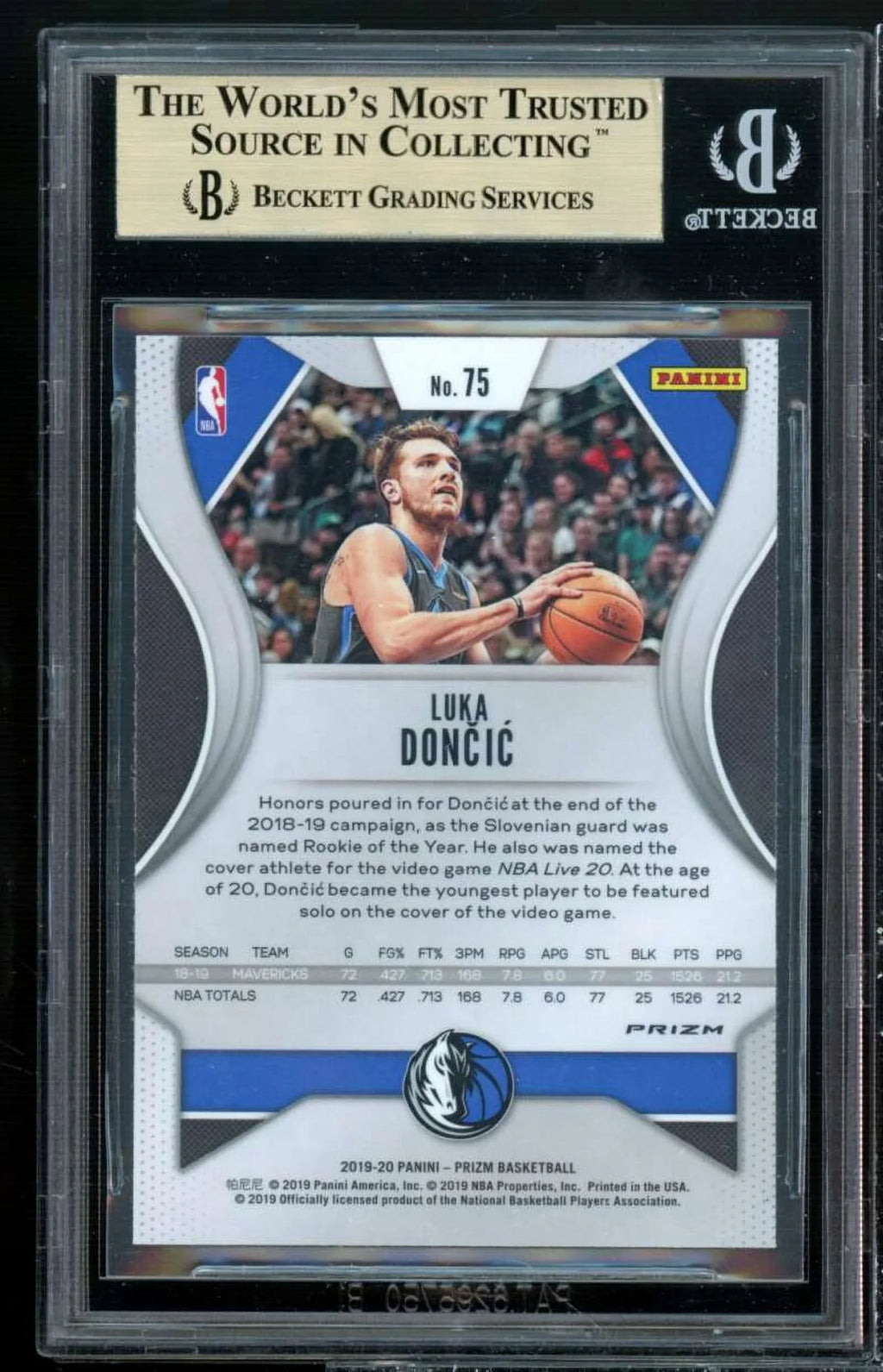 Stylish Luka Doncic Card 2019-20 Panini Prizm Prizms Green #75 BGS 9.5 (9 9.5 9.5 9.5)