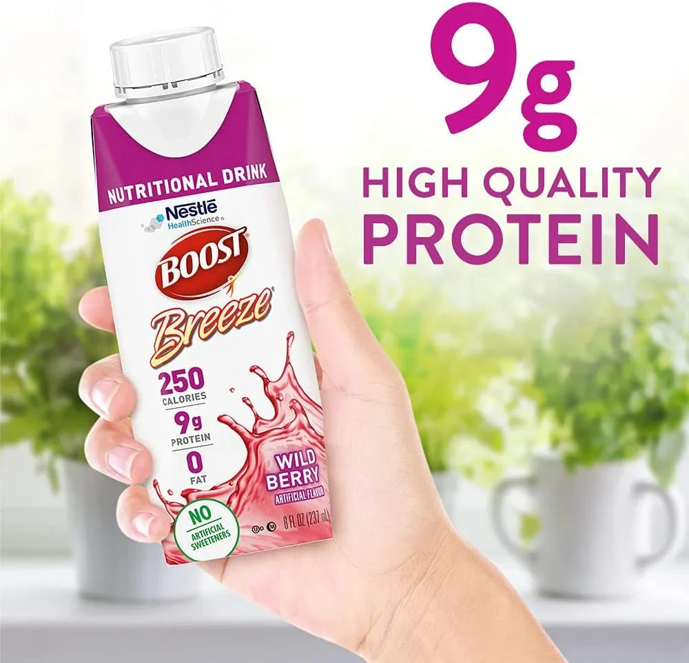Boost Breeze Nutritional Drink Wild Berry, 8 ounce Carton, 24 Count - Exclusive Design