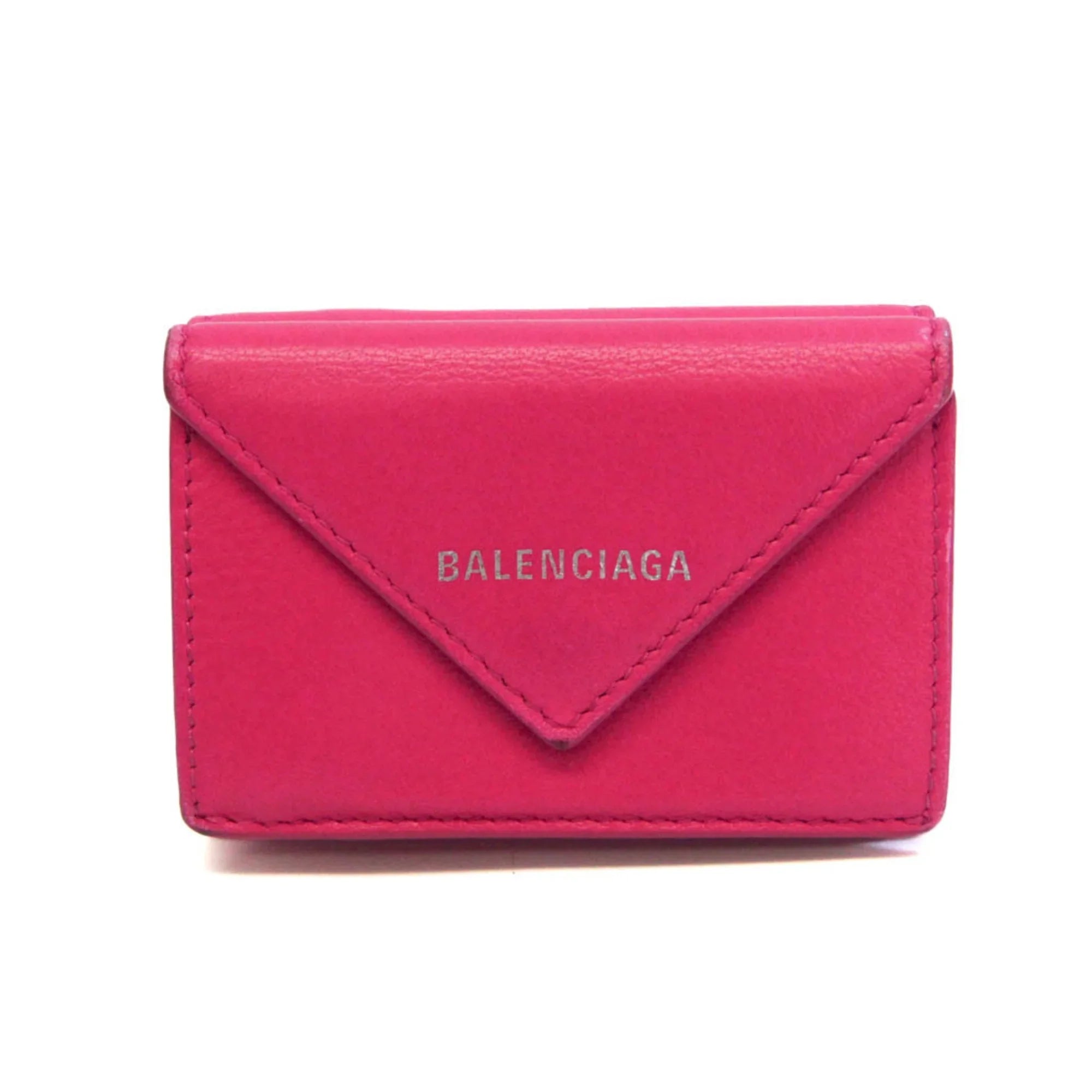 Stylish Pre-Owned Balenciaga Papier Mini Wallet 391446 Women's Leather Wallet (tri-fold) Pink (Good)
