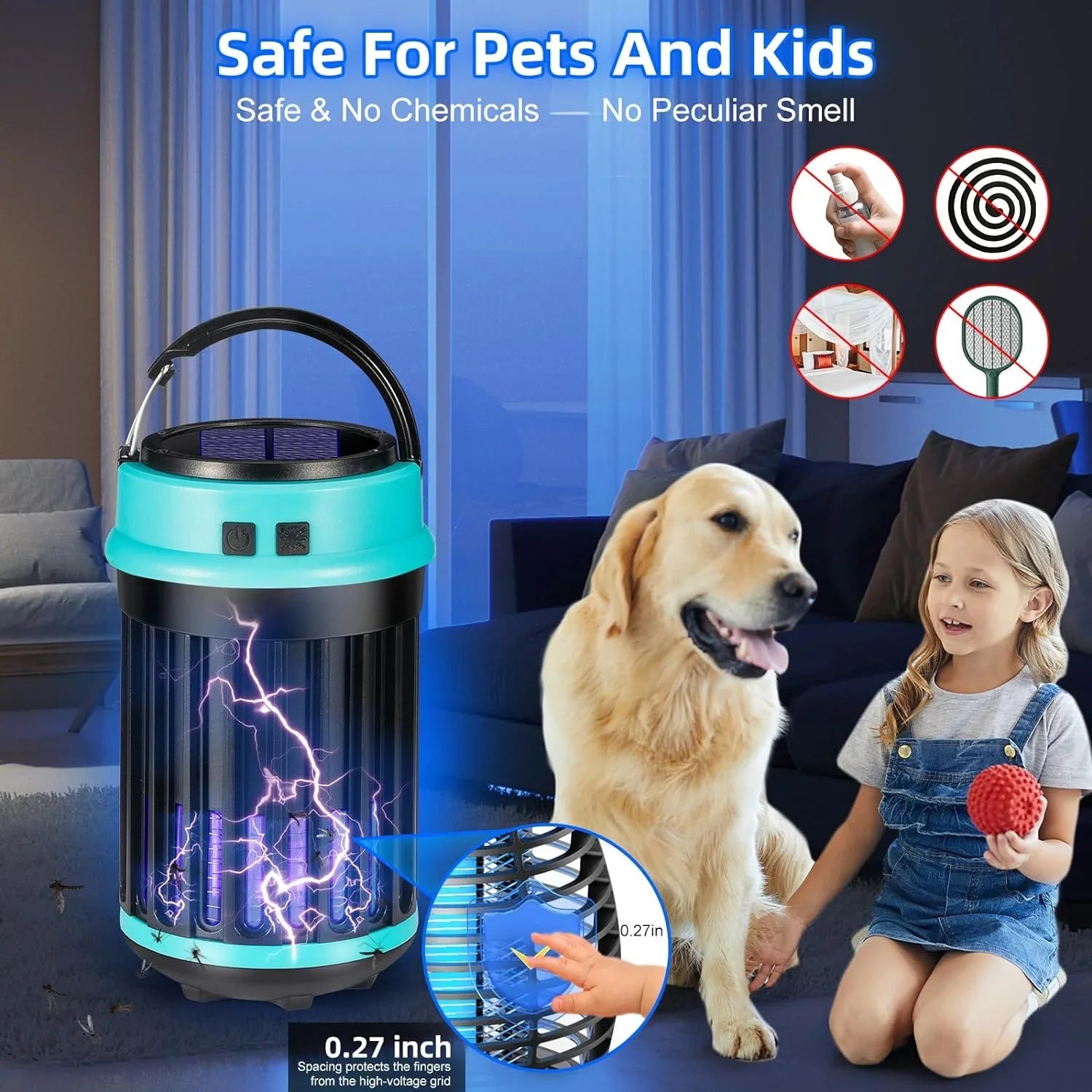 GÂ·PEH 3 in 1 Bug Zapper, Rechargeable Bug Zapper Outdoor Indoor Fly Trap Waterproof, Mosquito Zapper with Emergency Light for Home, Solar Bug Zapper Outdoor for Home, Backyard, Camping - Exclusive Design