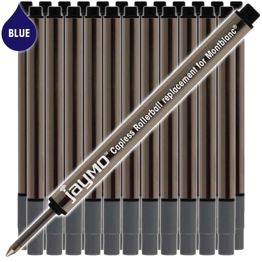 Stylish Jaymo Replacement for Montblanc 113778 - Measures 3.84 in / 97 mm Long - Capless Rollerball Pen Refill - 24 Blue