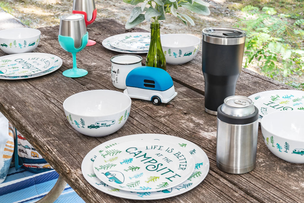 Stylish Camco Life is Better at the Campsite Wine Tumblers | Features a Vacuum Insulated Kitchen Grade 18/8 Stainless Steel Construction, 4 Colorful Removable Stems, and Comes in a 8oz Size (53068)