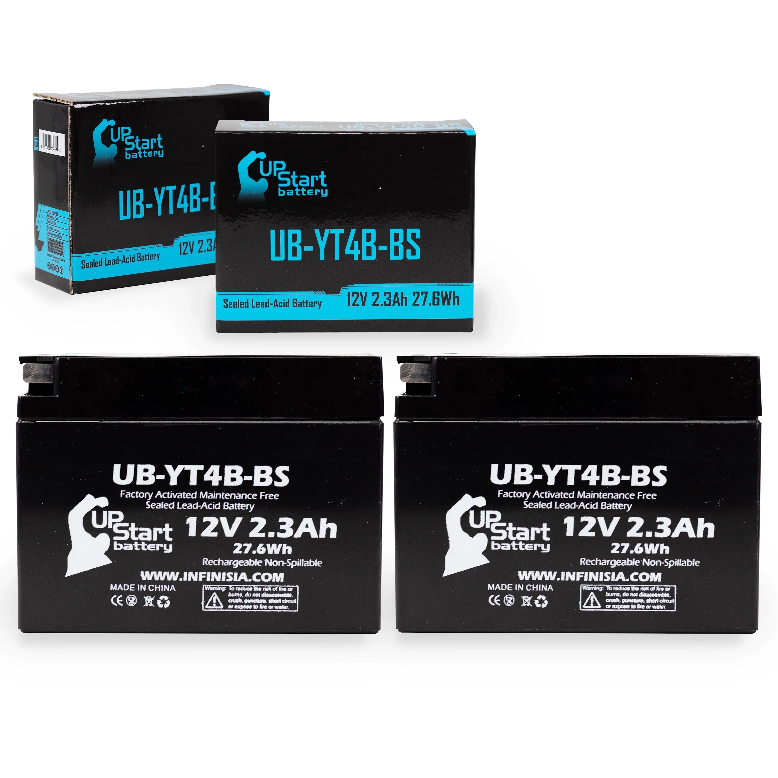 2-Pack UpStart Battery Replacement 2012 Yamaha SR400 (FI) 400CC Factory Activated, Maintenance Free, Motorcycle Battery - 12V, 2.3Ah, UB-YT4B-BS - Exclusive Design