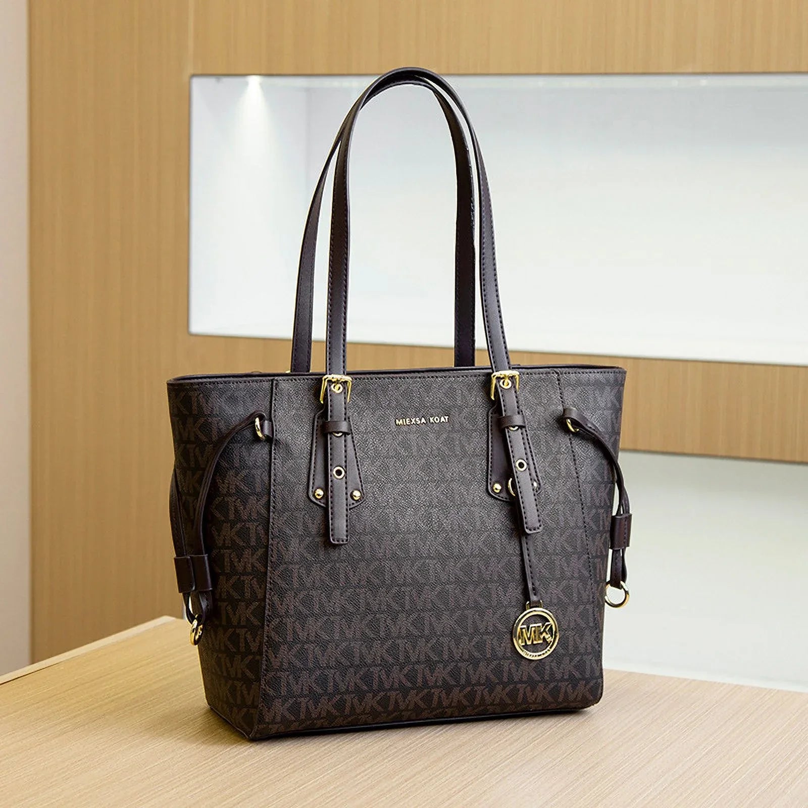 Stylish New MK Women's Bag Large Capacity Tote Premium Sense Commuter Shoulder Bag Classic Coffee