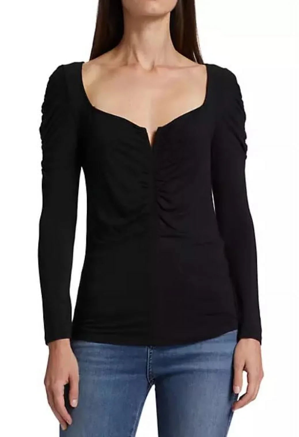 Stylish Veronica Beard Women's Black Priyanka Ruched Jersey Pullover Top, Large