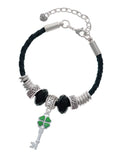 Delight Jewelry Silvertone Translucent Green Lucky Four Leaf Clover Key Aunt Celtic Knot Leather Bead Bracelet, 7"+2" Extender