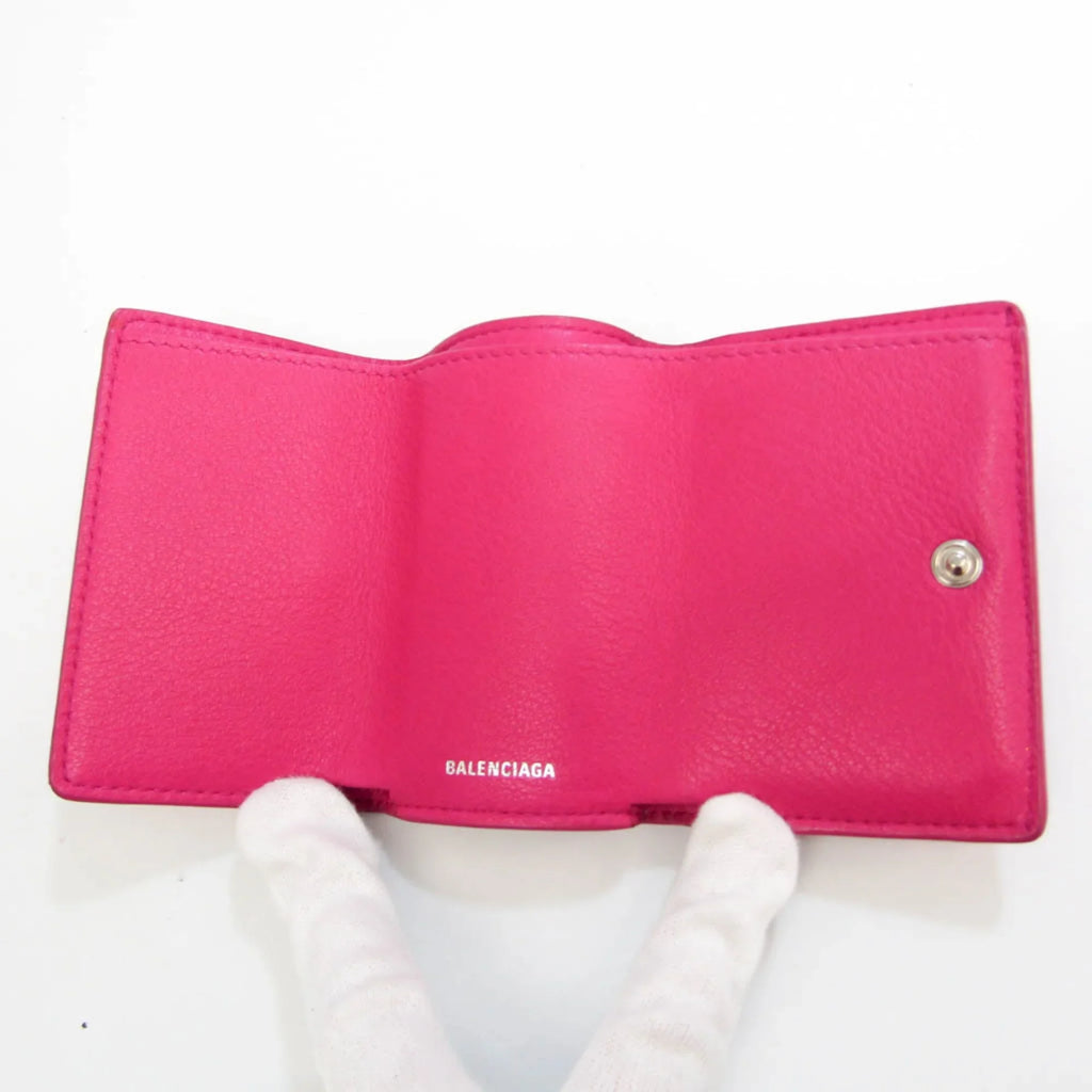 Stylish Pre-Owned Balenciaga Papier Mini Wallet 391446 Women's Leather Wallet (tri-fold) Pink (Good)
