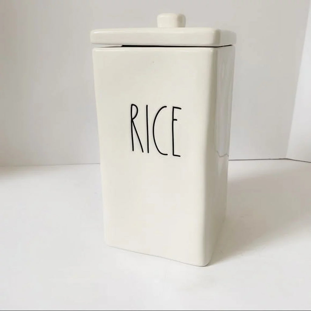 Rae Dunn Ceramic Canister RICE LL Letter Ceramic Square Canister with Lid