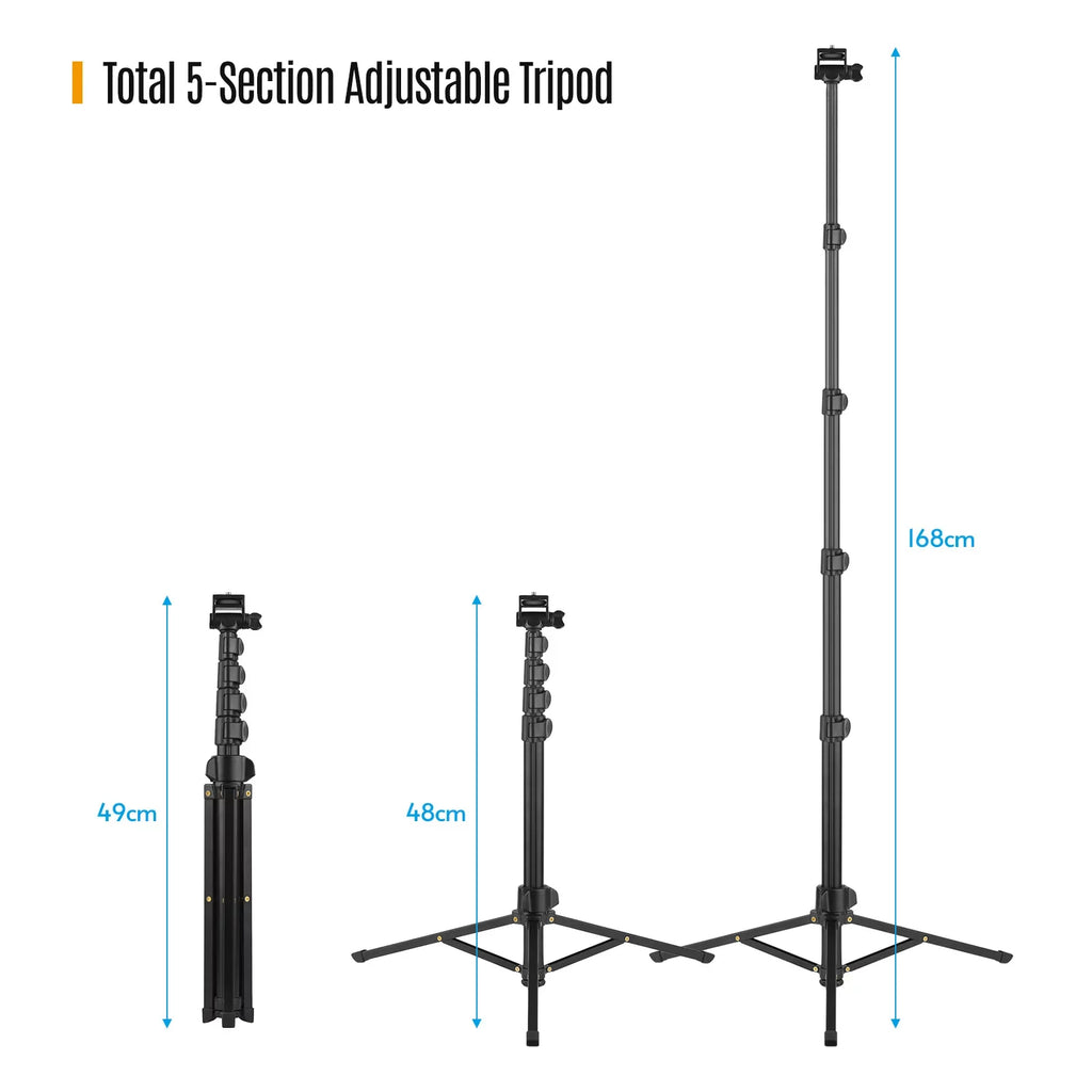 Andoer 168cm/66in 2-in-1 Phone Selfie Stick and Tripod - Supports up to 3KG, Includes Phone Holder, Action Camera Bracket, and Remote Shutter for Smartphones, Mirrorless Cameras, and Action Cameras