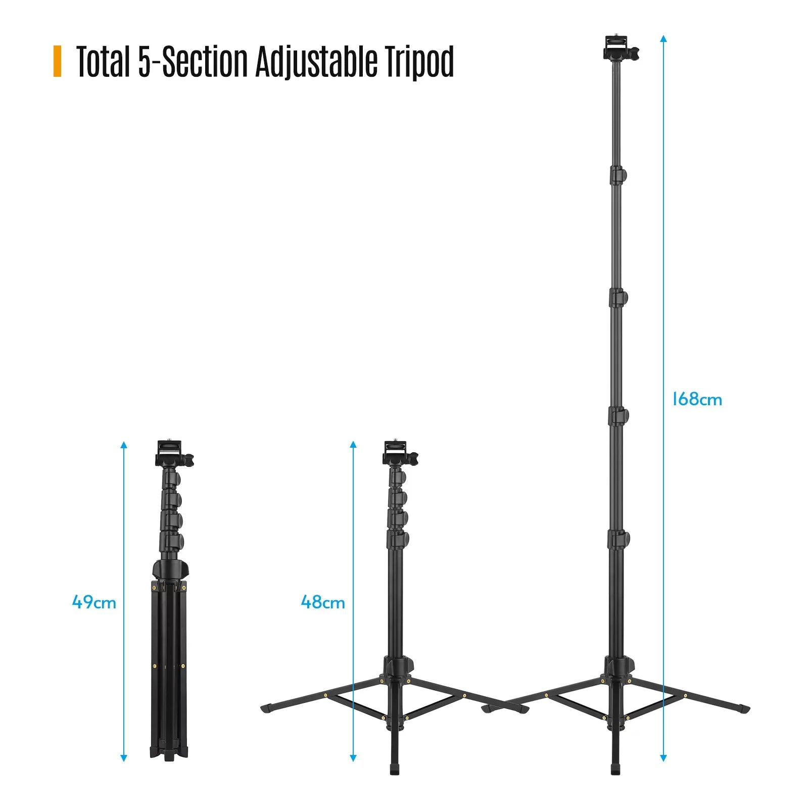 Andoer 168cm/66in 2-in-1 Phone Selfie Stick and Tripod - Supports up to 3KG, Includes Phone Holder, Action Camera Bracket, and Remote Shutter for Smartphones, Mirrorless Cameras, and Action Cameras