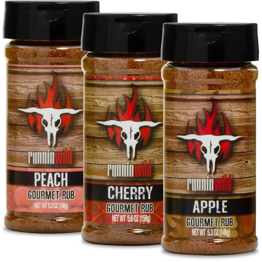 Peach, Apple, and Cherry BBQ Rub Set | Runnin Wild Foods, 16.1 ounces total (Pack of 3)