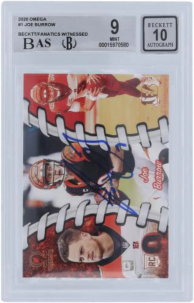 Stylish Joe Burrow Cincinnati Bengals Autographed 2020 Panini Omega #0-1 Beckett Fanatics Witnessed Authenticated 9/10 Rookie Card - 9.5,9,8.5,9.5 Subgrades - Fanatics Authentic Certified