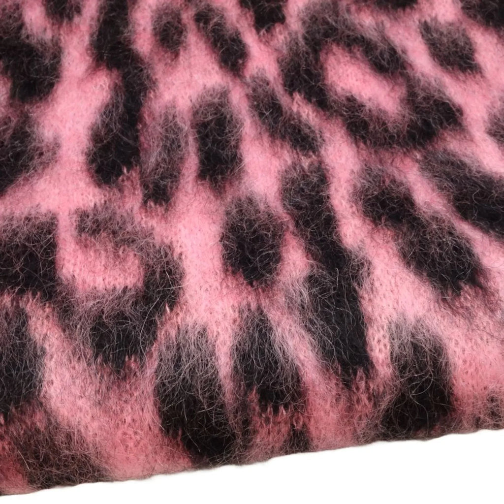 Stylish Pre-Owned CELINE Shawl Scarf Leopard Print Mohair x Nylon Pink Black 180357 (Good)