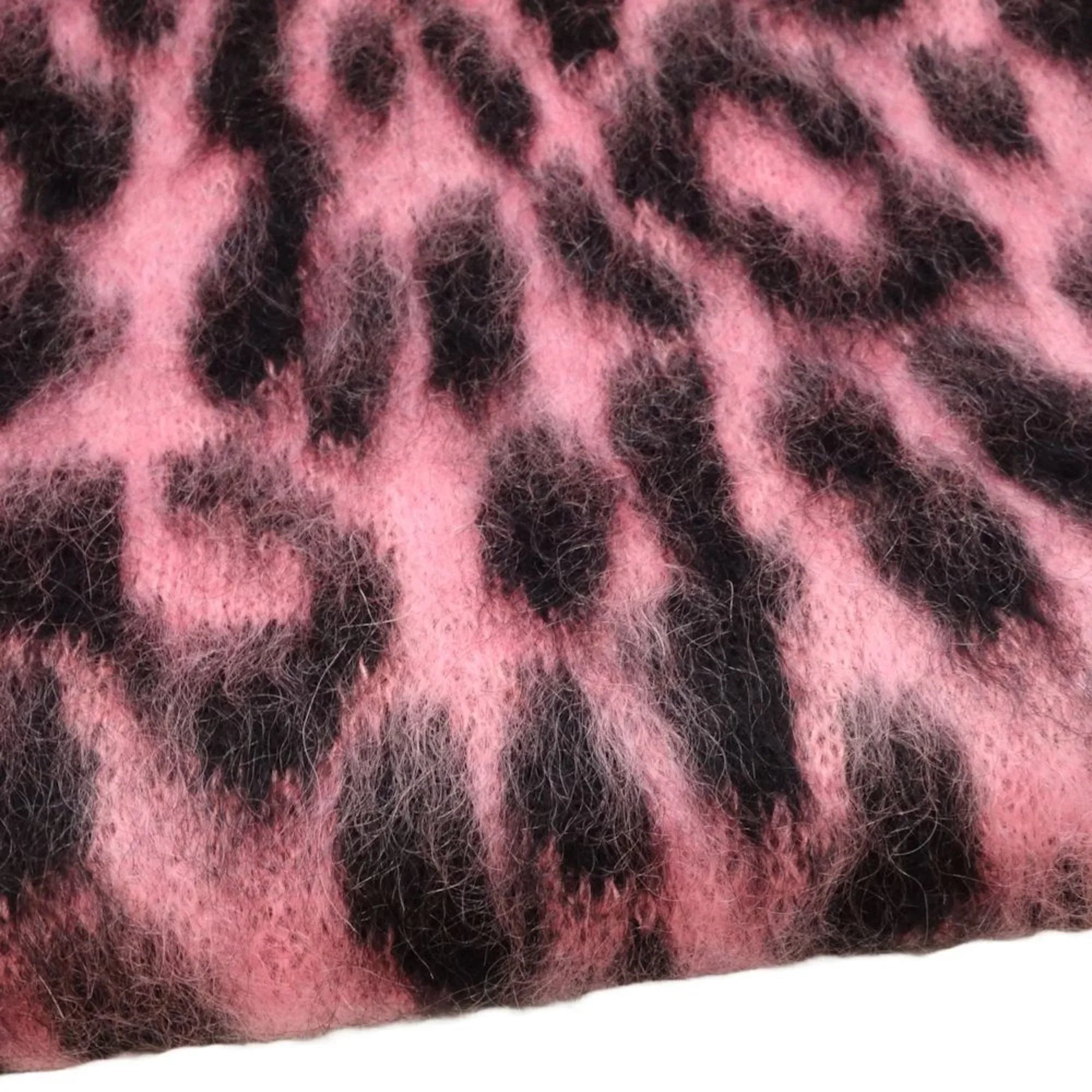 Stylish Pre-Owned CELINE Shawl Scarf Leopard Print Mohair x Nylon Pink Black 180357 (Good)