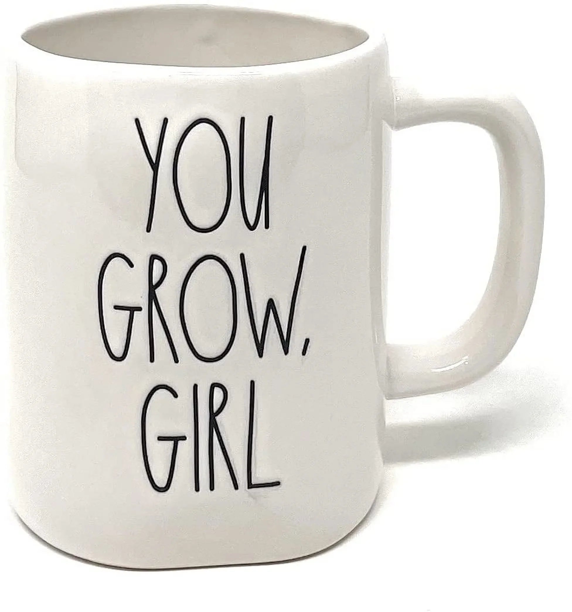 Rae Dunn White YOU GROW GIRL Coffee Tea Double Sided Mug with Cactus Plant Icon on Back