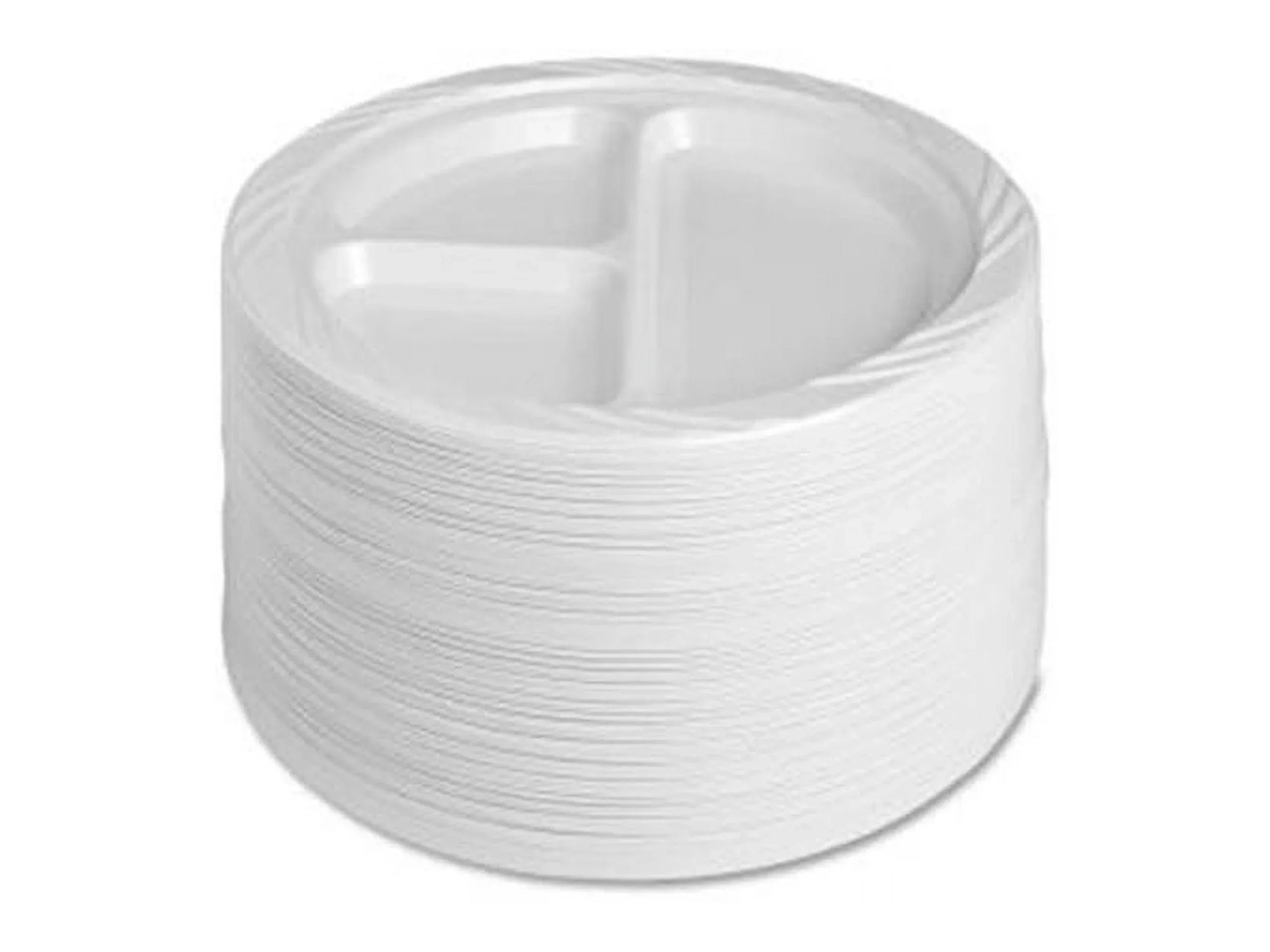 Genuine Joe 3-section Round Plastic Plates, 9", 125 Pack, GJO10425 - Exclusive Design