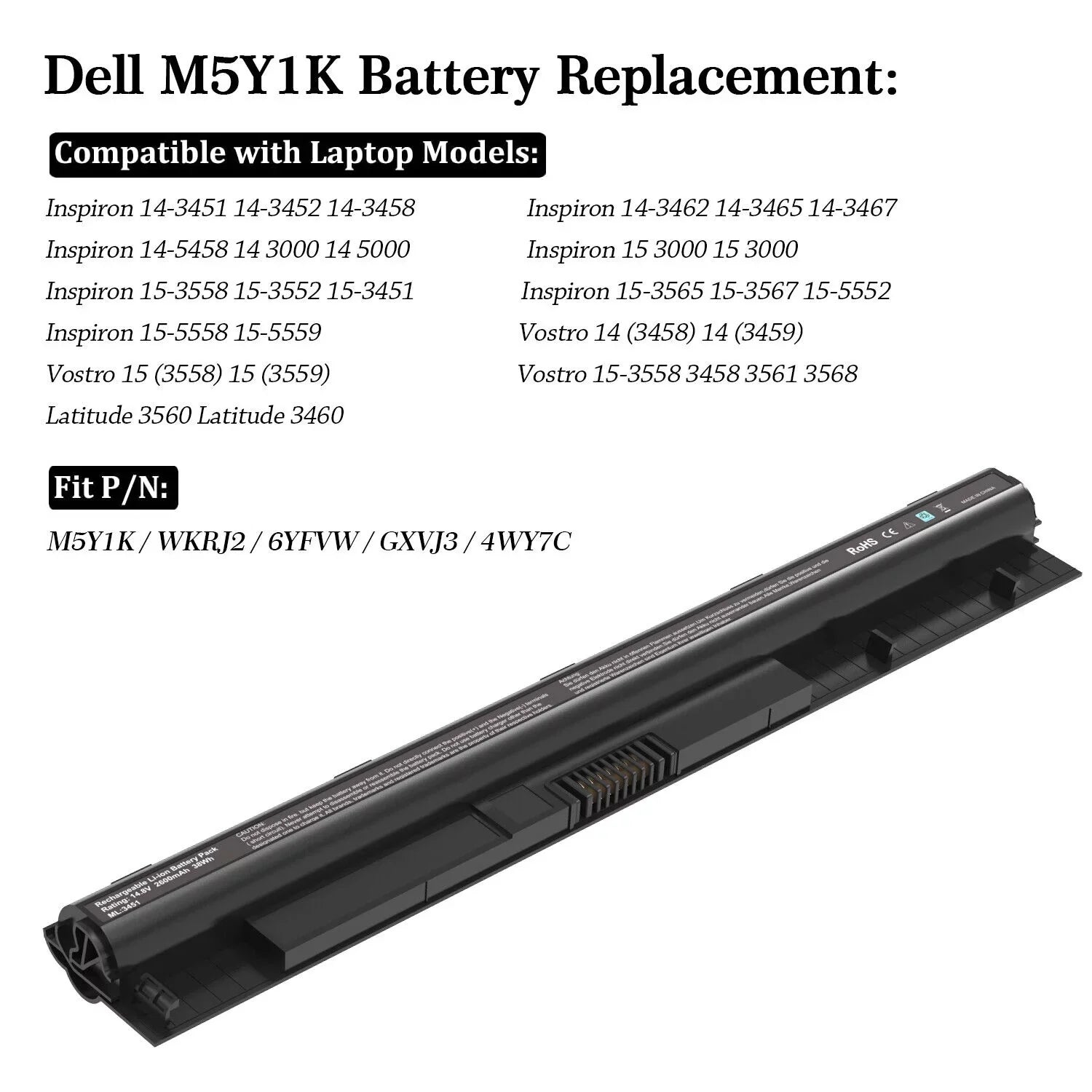 Stylish 40WH M5Y1K 2 Batteries 14.8V for Inspiron 14 15 17 5000 3000 Series US