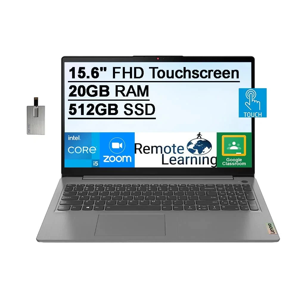 2021 Ideapad 3 15.6" FHD Touchscreen Laptop Computer, i5-1135G7, 20GB RAM, 512GB PCIe SSD, Backlit Keyboard, Iris Xe Graphics, HD Webcam, Dolby Audio, Win 11S, Grey, 32GB USB Card