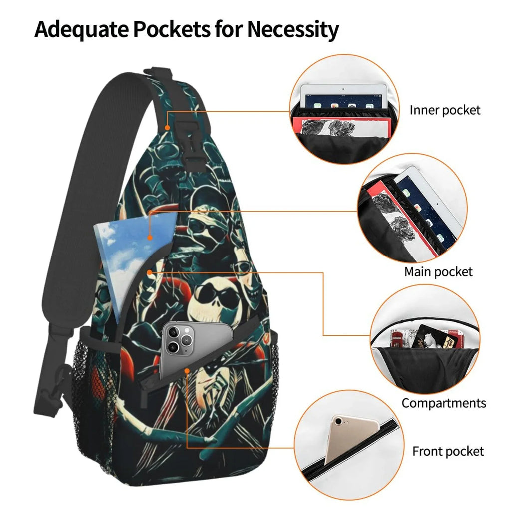 Jack Skellington Chest Bags Crossbody Sling Backpack Unisex Travel Hiking Daypack Shoulder Bag Gifts For Women Men