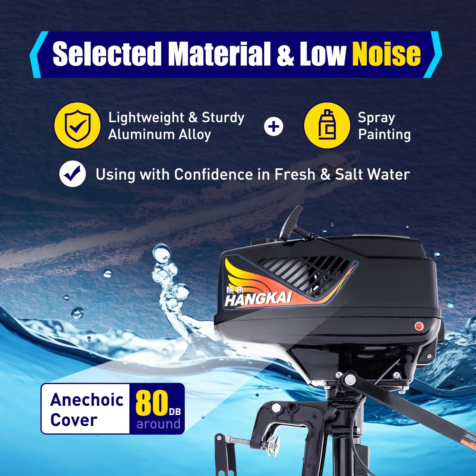 Stylish 2 Stroke 3.6 Gasoline Outboard Motor, 55cc Fishing Boat Engine with Water Cooling System Clutch Control Black