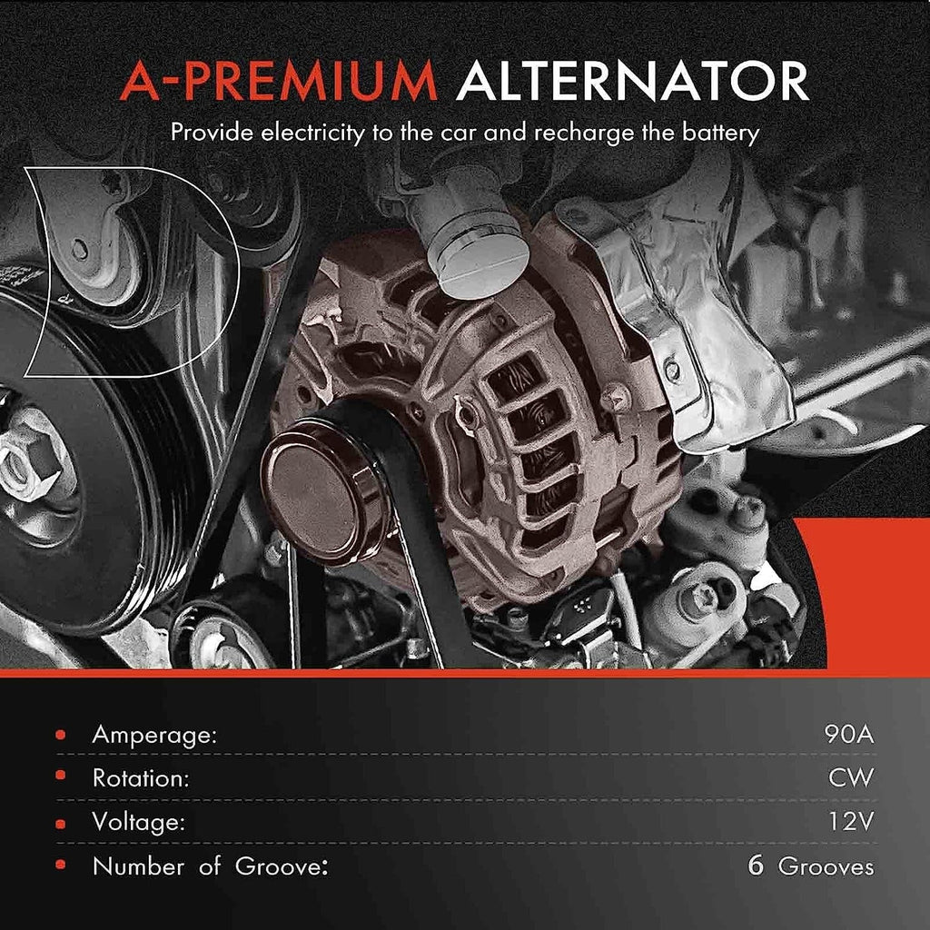 A-Premium Alternator Compatible with Isuzu Trooper 2000-2002 & Acura SLX 1999, V6 3.5L, 90Amp 12Volt CW 6-Groove Clutch Pulley - Exclusive Design