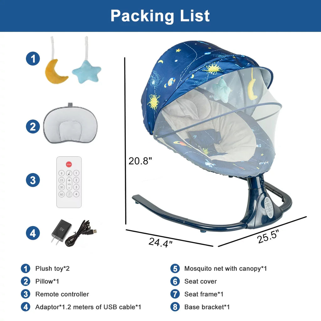 Baby Swings for Infants, Bluetooth Infant Swing with Music Speaker with 3 Seat Positions, 4 Speeds and Remote Control - Portable Baby Swing for Indoor and Outdoor, Blue