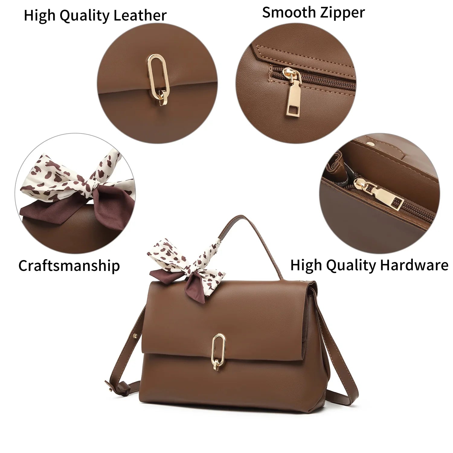 Brown crossbody bags women handbags ladies hand bags square bag Women's Silk Scarf Handle PU Leather Flap Shoulder Bag