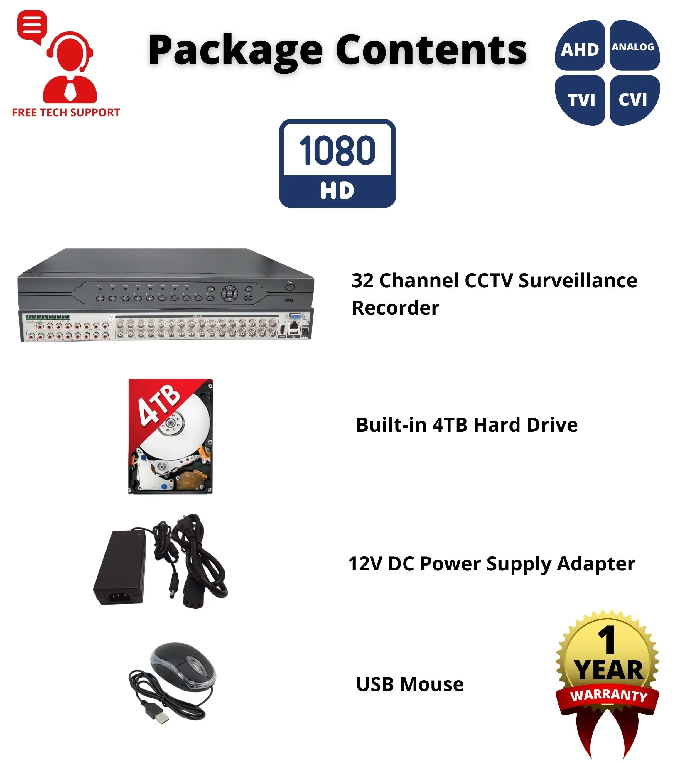 Evertech 32 Channel DVR with 4TB H.265 Digital Video Recorder for CCTV Security Surveillance Camera System - Exclusive Design