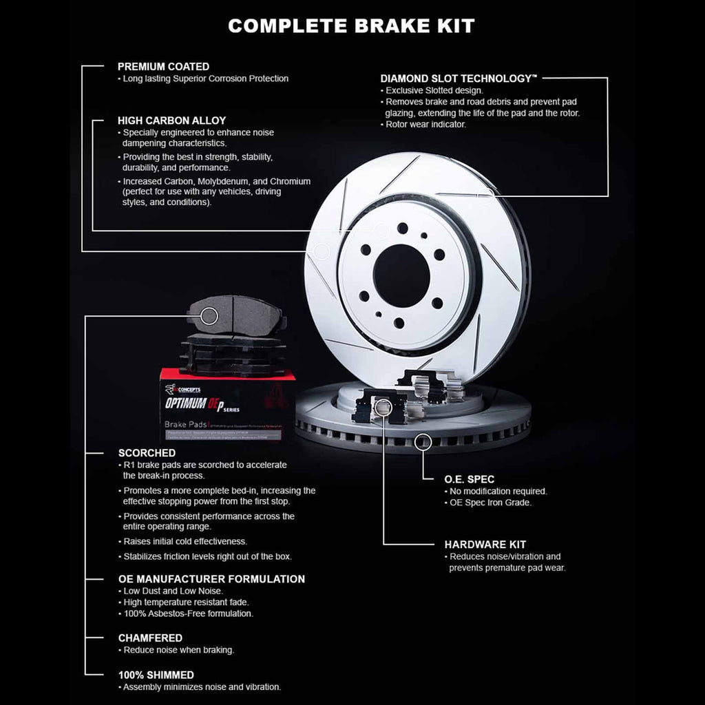 R1 Concepts Rear Brakes and Rotors Kit |Rear Brake Pads| Brake Rotors and Pads| Optimum OEp Brake Pads and Rotors| Hardware Kit|fits 2015-2022 Ford Mustang - Exclusive Design