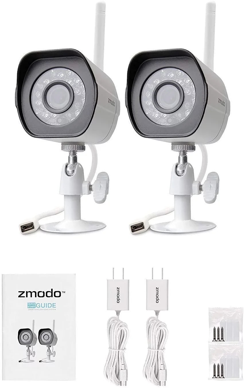 Zmodo 2 Pack Wireless Security Camera System Smart Outdoor WiFi IP Cameras Night Vision Plug-In, Compatible with Alexa