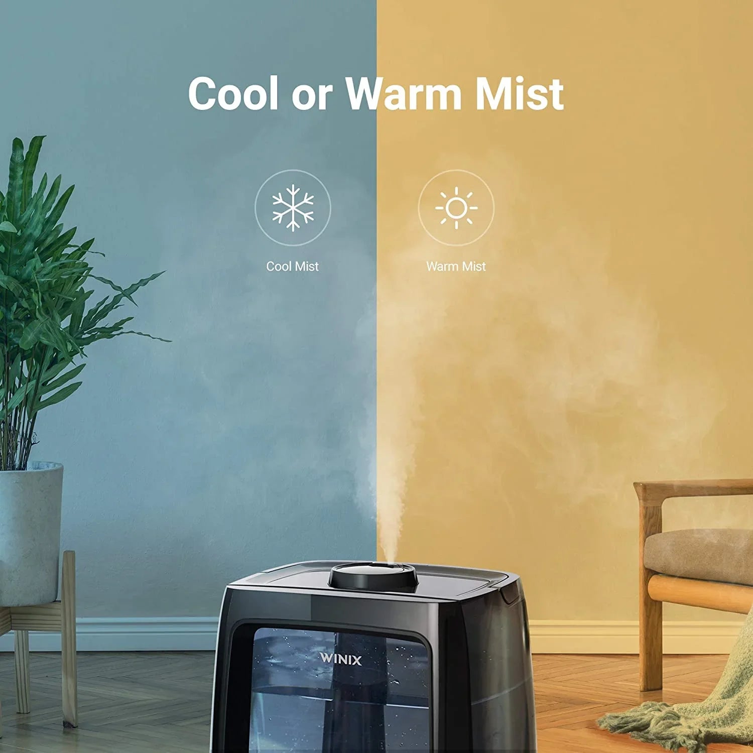 Stylish Winix L200 Ultrasonic Warm and Cool Mist Humidifier, 120 Hrs. Run Time, 2 Gal. Tank, Large Rooms, Quiet, LightCel UVc-LED Treated Tank, Essential Oil Tray with pre-soaked Essential Oil Pads