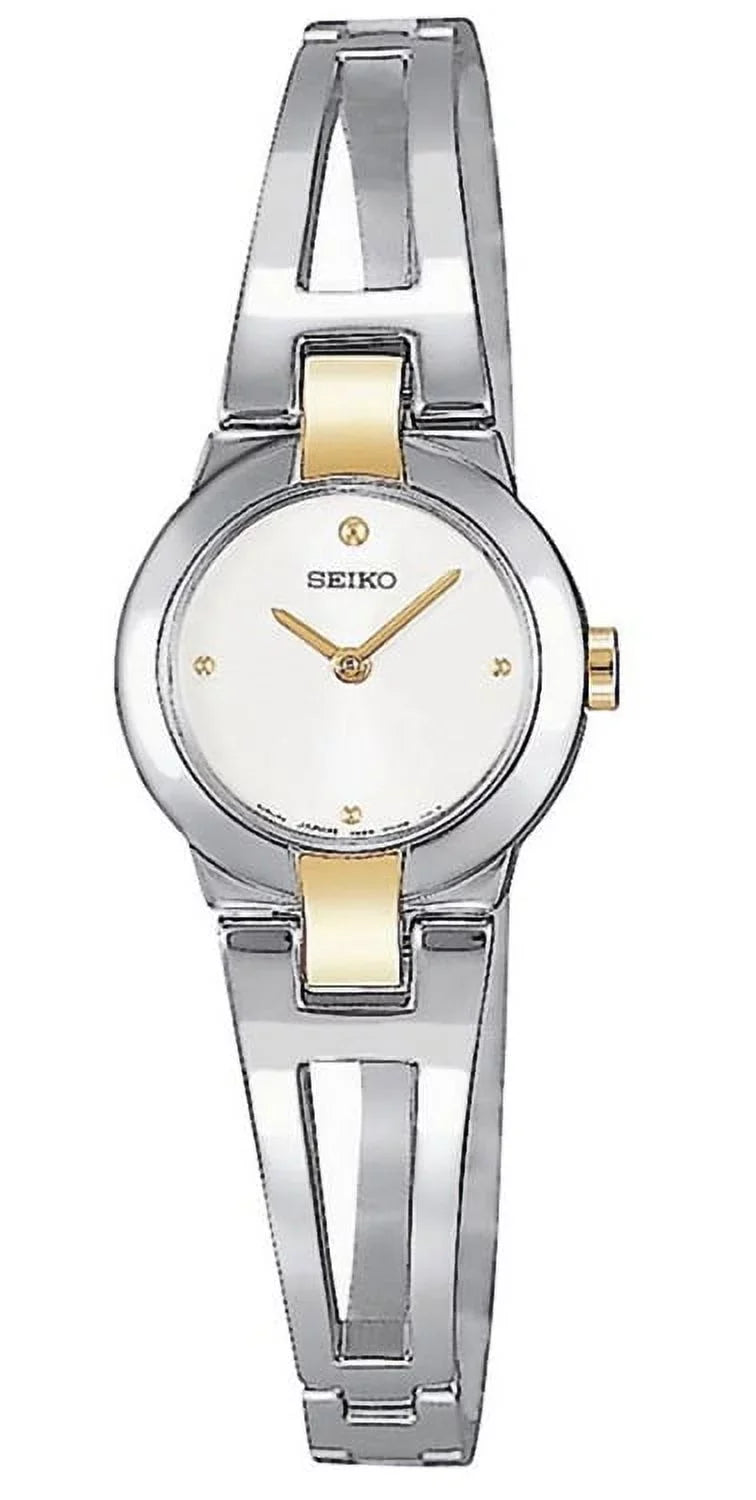 Stylish Seiko Women's 30m Stainless Steel Two Tone White Dial Bangle Watch SUJ704