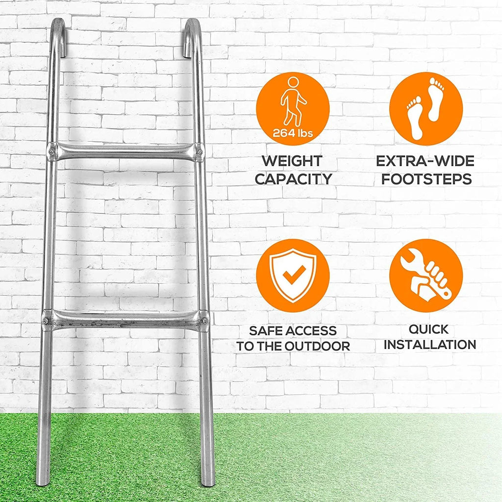 Stylish SereneLife 2 Step Weather Resistant Galvanized Steel Trampoline Access Climbing Ladder - 4.7 inch.