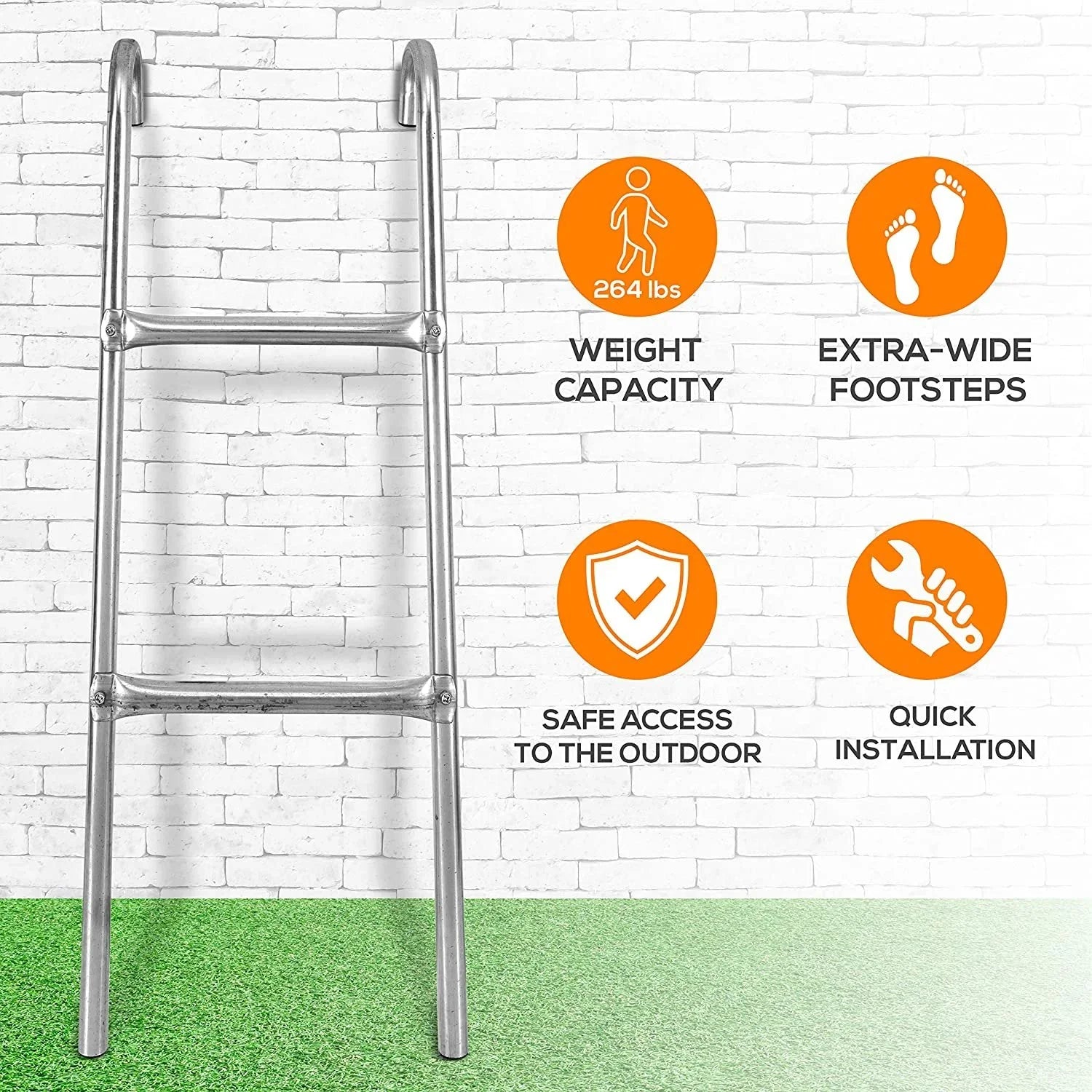 Stylish SereneLife 2 Step Weather Resistant Galvanized Steel Trampoline Access Climbing Ladder - 4.7 inch.